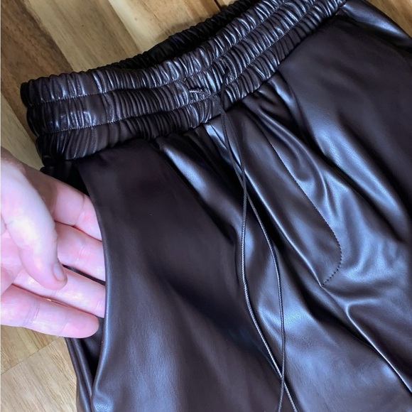 Commense Chocolate Brown Wide Leg Elastic Waist Drawstring Faux Leather Pants Sm - Picture 9 of 10